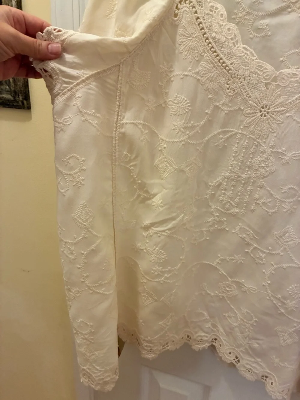 Democracy Cream Eyelet Lace Scoop Neck Flutter Sleeve Top - Picture 4 of 11